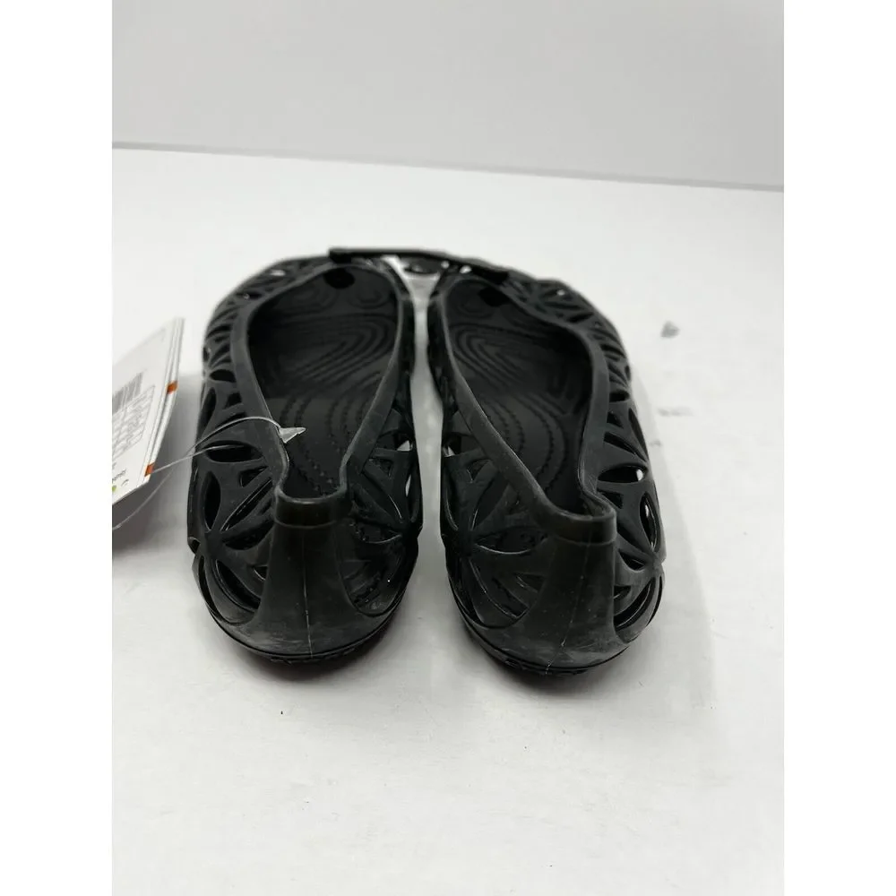 Crocs Comfort Casual Cut Out Peep Toe‎ Women's Black Flats Shoes  Sz 4 NWT